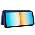Sony Xperia 10 IV Flip-deksel med Kortholder - Karbonfiber - Blå