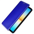 Sony Xperia 10 IV Flip-deksel med Kortholder - Karbonfiber - Blå