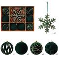 Julekule- og snøfnuggpyntesett med flokk – 8cm/16cm – 10 stk. – Grønn