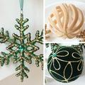Julekule- og snøfnuggpyntesett med flokk – 8cm/16cm – 10 stk. – Grønn
