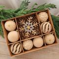 Julekule-/snøfnuggpyntesett med flokk – 8cm/16cm – 10 stk. – Khaki