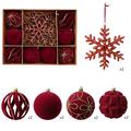 Julekule-/snøfnugg-pyntesett med flokkbelegg – 8cm/16cm – 10 stk. – Rød