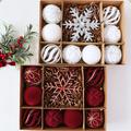 Julekule-/snøfnugg-pyntesett med flokkbelegg – 8cm/16cm – 10 stk. – Rød