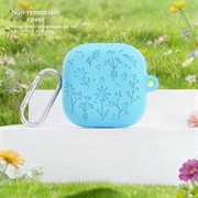 Samsung Galaxy Buds4/Buds4 Pro silikonetui med blomstermotiv og rengjøringspenner - blå
