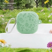 Samsung Galaxy Buds4/Buds4 Pro silikonetui med blomstermotiv og rengjøringspenner - matcha grønn