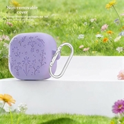 Samsung Galaxy Buds4/Buds4 Pro silikonetui med blomstermotiv og rengjøringspenner - lilla