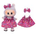 Blomstret festkjole og pannebånd med sløyfe til Labubu minifigur 17cm