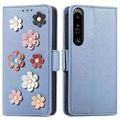 Flower Decor Series Samsung Galaxy M13 Lommebok-deksel - Blå