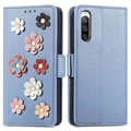 Flower Decor Series Samsung Galaxy M13 Lommebok-deksel - Blå