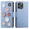 Flower Decor Series iPhone 14 Pro Lommebok-deksel - Blå