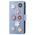 Flower Decor Series iPhone 14 Pro Lommebok-deksel - Blå