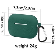 AirPods Pro 3 Etui i flytende silikon med karabinkrok og blomstermønster - mørkegrønn