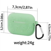 AirPods Pro 3 Etui i flytende silikon med karabinkrok og blomstermønster - grønn