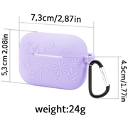 AirPods Pro 3 Etui i flytende silikon med karabinkrok og blomstermønster - lys lilla