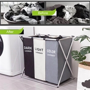 Sammenleggbar 3-cellers skittentøyskurv - 38x66x58cm - svart/hvit/grå