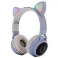 Sammenleggbar Bluetooth Cat Ear Barn Hodetelefoner - Blå