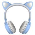 Sammenleggbar Bluetooth Cat Ear Barn Hodetelefoner - Blå