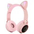 Sammenleggbar Bluetooth Cat Ear Barn Hodetelefoner - Rosa