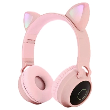 Sammenleggbar Bluetooth Cat Ear Barn Hodetelefoner (Bulk Tilfredsstillende) - Rosa