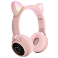Sammenleggbar Bluetooth Cat Ear Barn Hodetelefoner - Rosa