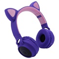 Sammenleggbar Bluetooth Cat Ear Barn Hodetelefoner (Åpen Emballasje - Tilfredsstillende) - Lilla