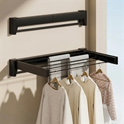 Sammenleggbart veggmontert tørkestativ for klær - svart