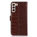 Crocodile Series Samsung Galaxy S23 5G Lommebok-deksel I Lær med RFID - Brun