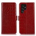 Crocodile Series Samsung Galaxy S23 Ultra 5G Lommebok-deksel i Lær med RFID - Rød