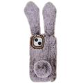Furry Vinter Kaninører iPhone 14 Deksel med Glitter - Brun