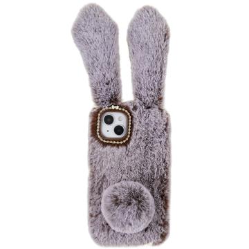 Furry Vinter Kaninører iPhone 14 Deksel med Glitter - Brun