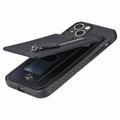 iPhone 14 Deksel med Glidelåslomme & Stativ - Karbonfiber - Svart