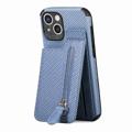 iPhone 14 Deksel med Glidelåslomme & Stativ - Karbonfiber - Blå