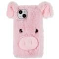 Fluffy Plush iPhone 14 Plus Hybrid-deksel - Rosa Gris