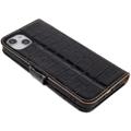 iPhone 14 Plus Lommebok-deksel I Lær - Crocodile - Svart