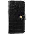 iPhone 14 Plus Lommebok-deksel I Lær - Crocodile - Svart