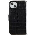iPhone 14 Plus Lommebok-deksel I Lær - Crocodile - Svart
