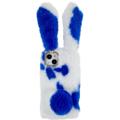 For iPhone 14 Plus Myk håndlaget Fluffy Furry Bunny TPU Shell Cute Rabbit Beskyttelsesveske - Blå
