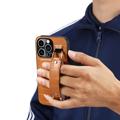 iPhone 14 Pro Belagt Deksel med Håndrem og Kortholder - Krokodille