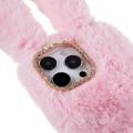 Furry Vinter Kaninører iPhone 14 Pro Max Deksel med Glitter - Rosa