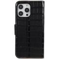 iPhone 14 Pro Max Lommebok-deksel I Lær - Crocodile - Svart