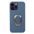 iPhone 14 Pro Max Lær Belagt Deksel med Ringholder - Blå
