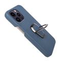 iPhone 14 Pro Max Lær Belagt Deksel med Ringholder - Blå