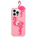 3D Cartoon iPhone 14 Pro TPU-deksel - Flamingo