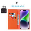 iPhone 14 Lommebok-deksel i Lær med RFID - Oransje