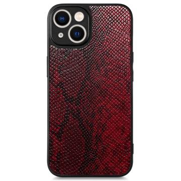 For iPhone 14 Støtsikker telefondeksel med nøyaktig utskjæring Snake Texture PU-skinnbelagt TPU-bakdeksel - rød