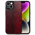 For iPhone 14 Støtsikker telefondeksel med nøyaktig utskjæring Snake Texture PU-skinnbelagt TPU-bakdeksel - rød