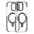For iPhone 15 Kompatibel med MagSafe TPU+akryl hybriddeksel støtsikkert, klart bakdeksel med støtte - svart