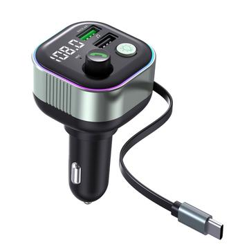 GZ11 65W PD hurtigladende billader med uttrekkbar Type-C-kabel og Bluetooth MP3-spiller