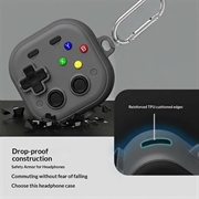 Samsung Galaxy Buds 4/4 Pro-etui i spillkontrollerstil med karabinkrok og rengjøringsverktøy - grå