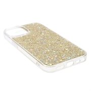 iPhone 15 Glitter Flakes TPU-deksel - Gull